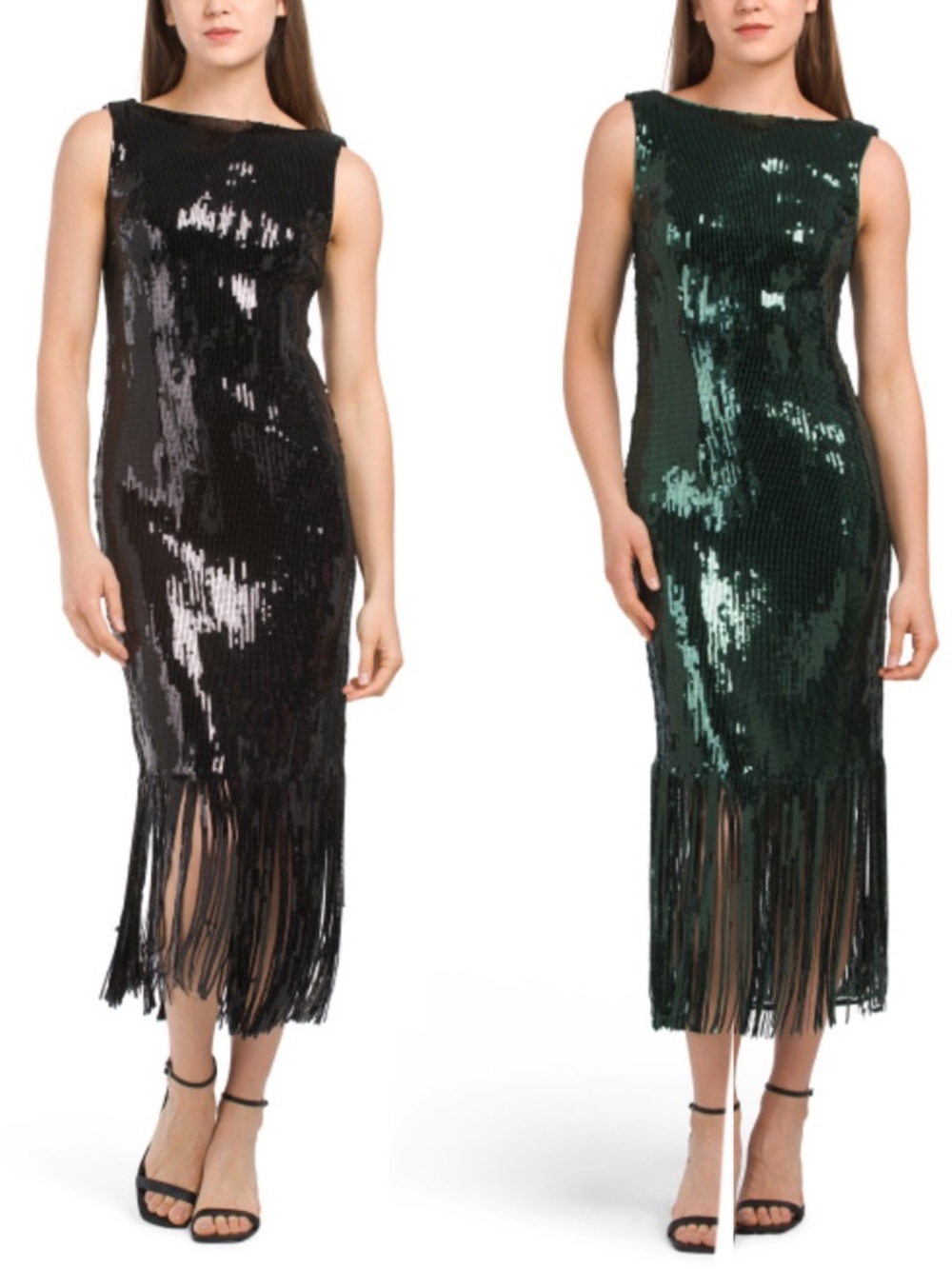 Nanette Lepore Black Sequin Fringe Maxi Dress Boat Neck 8
